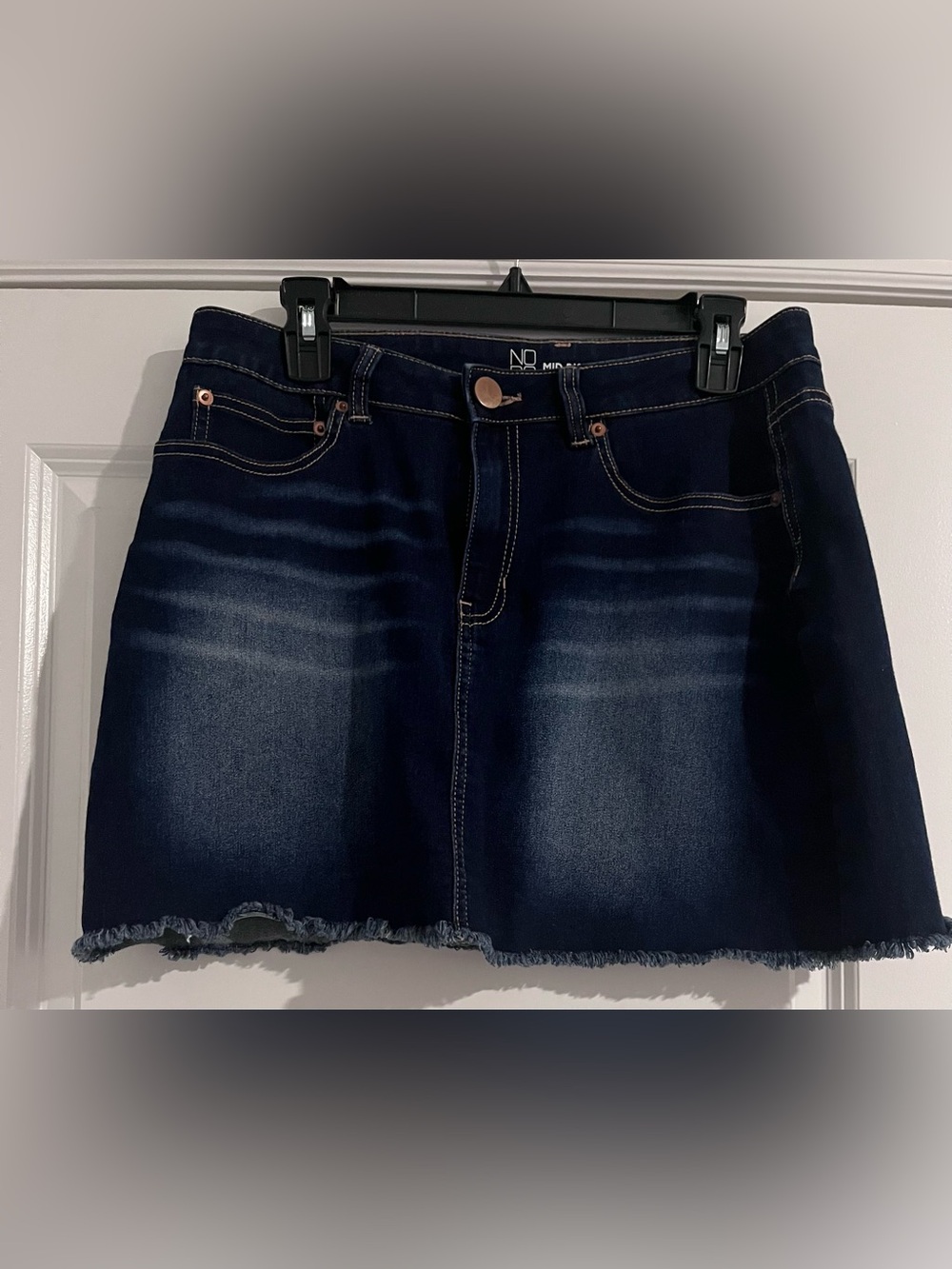NOBO Dark Blue Denim Mini Skirt with Frayed Hem